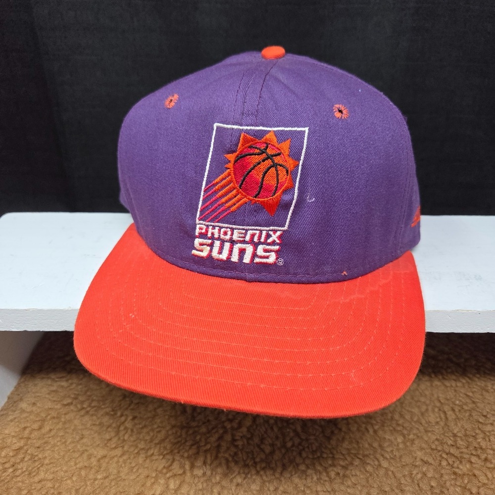 VTG 90s Phoenix Suns Snapback Hat AJD Brand USA Made NBA Purple Orange